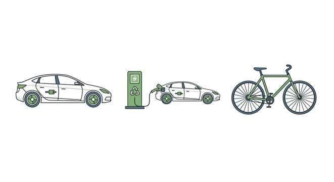 Cars and bicycle transportation icons.