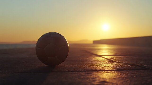 Football in sunset scenery with dramatic warm tones high resolution picture