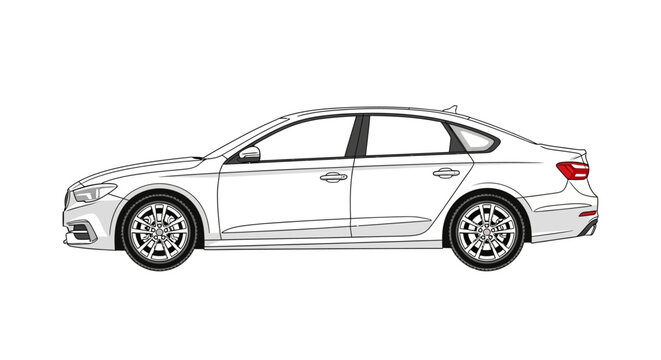 Detailed drawing of a sedan car.