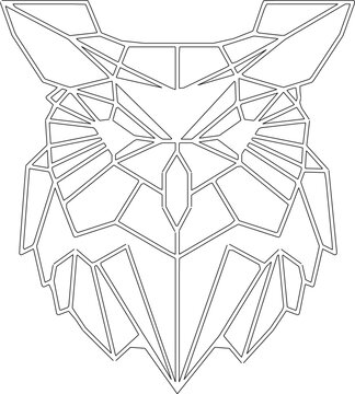 Vector sketch illustration of a modern minimalist owl head polyline decorative ornament silhouette design 