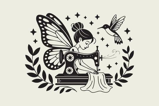 Sewing Fairy Silhouette Vector