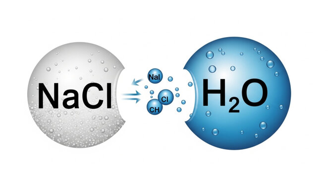 Sodium Chloride Dissolving in Water Molecular Representation.