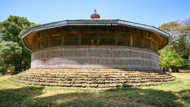 Traditional round orthodox church Ura Kidane Mehret on lake Tana in Ethiopia
