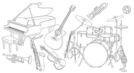 Fototapeta premium Music instruments illustration various tools for orchestra and band