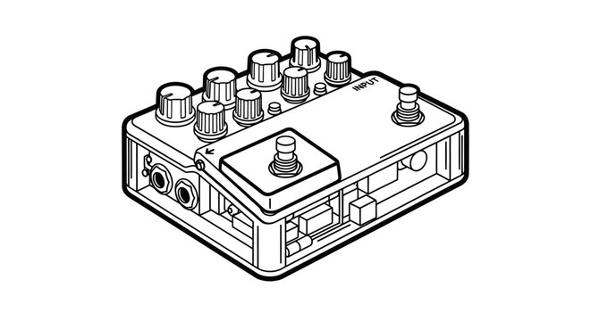 Audio effects pedal for guitar or bass isolated on white background