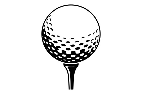 A minimalist black and white illustration of a golf ball on a tee