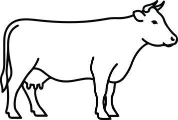 Fototapeta premium Minimalist Cow Side Profile Line Art Illustration Vector