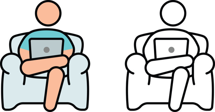 Laptop with house remote work activity symbol flat vector icon