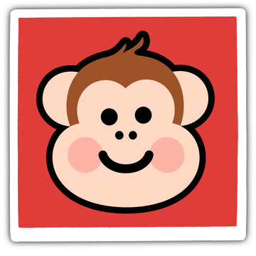 Cute Monkey Face Flat Vector Illustration Transparent Background Kawaii Animal Cartoon Icon