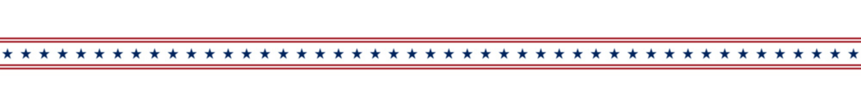 Horizontal american patriotic star border with blue stars and red stripes.