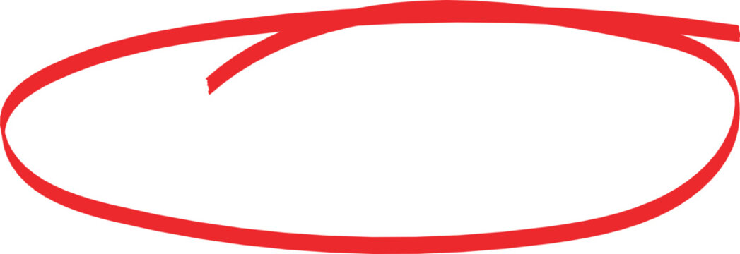 Yellow circle, pen draw. Highlight hand drawing different circles isolated on background. Handwritten red circle. For marking text, numbers, marker pen, pencil, and text check, vector illustration.