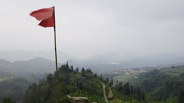 Vietnam Flag Ha Giang Loop Landscape Scenic View