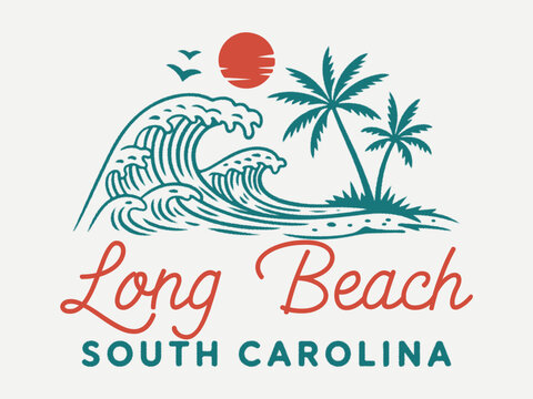 Long beach south california. summer slogan with beach illustration, Hawaii, Aloha surf typography for t-shirt print , beach vector print,  California long beach print. Summer vintage graphic print des