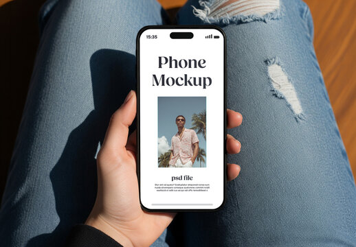Person holding a smartphone - mockup