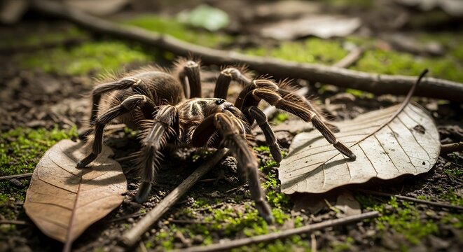Giant Tarantula Spider in Natural Habitat, Close Up View.