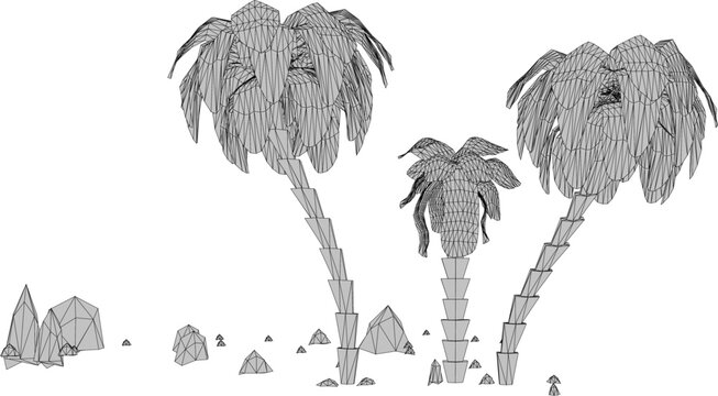 Vector sketch illustration of a palm tree silhouette design with a low poly modern minimalist pattern 