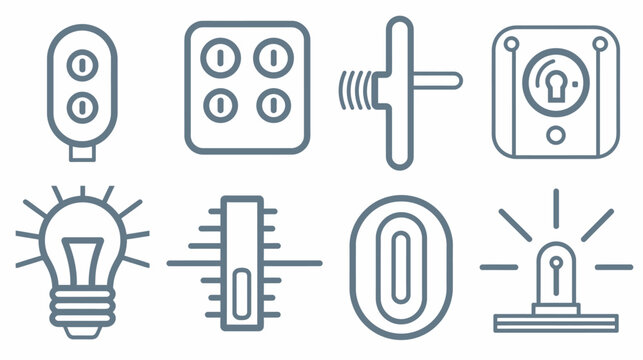 A variety of outline icons depicting lights, switches, a circuit, and a lock