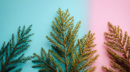 Naklejka premium Botanical Beauty Evergreen Branches on a SplitToned Background.