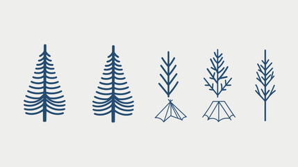Fototapeta premium Simple row of stylized evergreen trees in blue on a white background