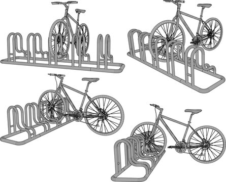 Vector sketch illustration of bicycle parking design with safety for parking safety in public places