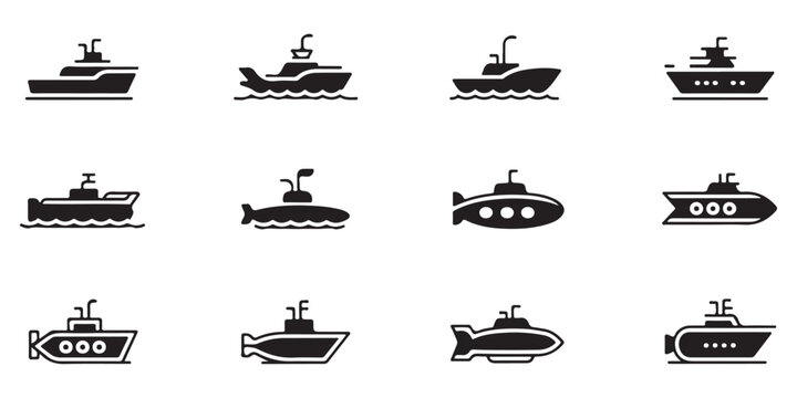 Nautical Vessel and Submarine Solid Icon Collection
