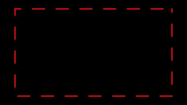 Red rectangle dashed line bar animation on black background. 4K animated frame border for text box template