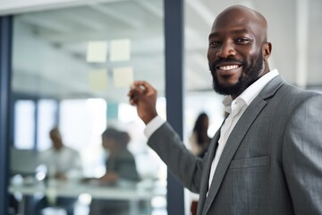 Fototapeta premium Businessman presenting ideas during meeting in modern office