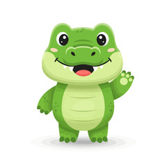 Fototapeta premium Cute Green Cartoon Crocodile Waving Hand Isolated Illustration