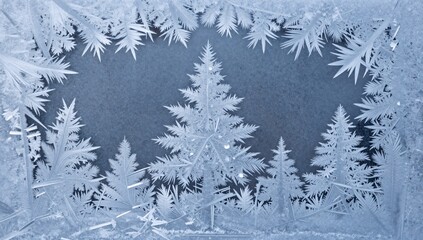 Obraz premium Delicate frost patterns resemble winter trees and foliage on a window pane during winter season