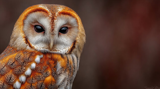 Captivating closeup of a Barn Owl showcasing its distinctive heartshaped face.