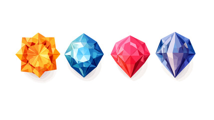 Fototapeta premium Four jewel-shaped illustrations with different colors, arranged on a white background