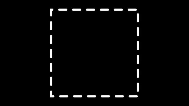 Red square dashed line bar animation on black background. 4K animated frame border for text box template