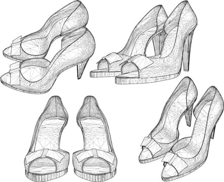 Vector sketch illustration of high heel women's shoes design for party fashion 