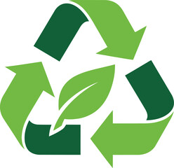 Fototapeta premium A green recycling symbol with a leaf in the center, representing eco-friendly practices and sustainability in business and daily life.