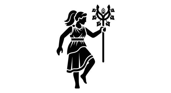 Maenad with Thyrsus Vector Illustration, Ancient Greek Mythology Figure Silhouette Graphic for Classical Design Projects and Historical Art Themes