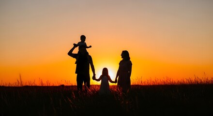 Fototapeta premium Happy father's day colorful silhouette of father and family a loving concept
