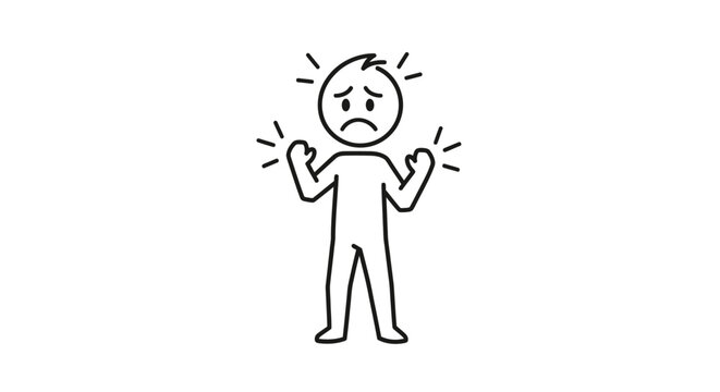 A simple line drawing of a frustrated person with their hands up.