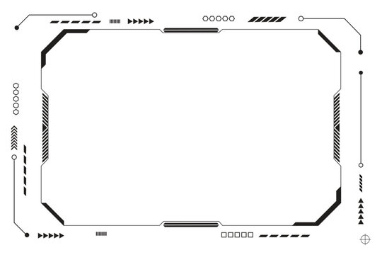 HUD frames black user interface elements design modern technology futuristic control panel screen digital hologram window gaming menu touching cyber monitor set on white background.