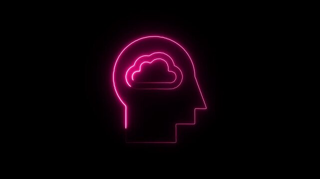 Neon glowing brain with cloud exploring the intersection of mind technology and digital consciousness