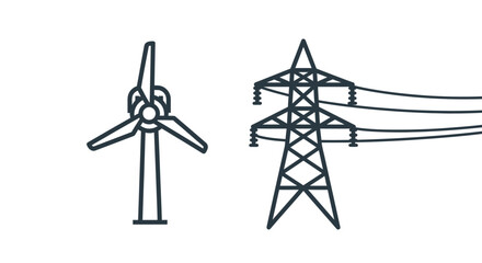 Wind turbine and power transmission tower. © ciko