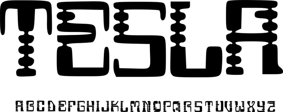 Tesla Futuristic Tech Font Alphabet &ndash; Bold Modular Display Typeface with Industrial Sci-Fi Style for Tech Branding, Gaming UI, Esports Logos & Modern Typography Design