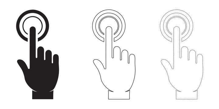 Hand cursor icon set with black and white interface selection interactive computer technology communication