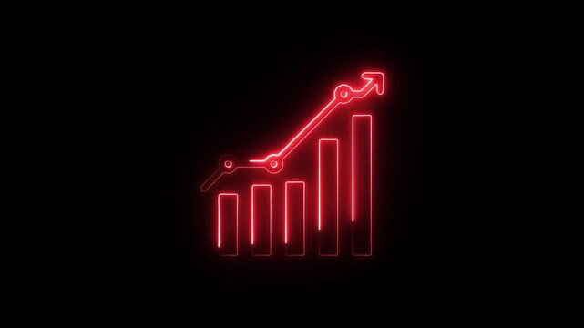 Neon graph illustrating growth financial success and market trends with a vibrant red glow