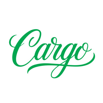 Green script text 'cargo' with a white background typography calligraphy isolated lettering handwritten business