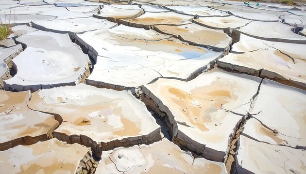 Close-up of arid land with cracked, dried, earth-toned surface, depicting the effects of drought