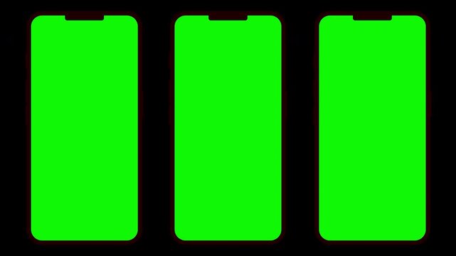 Smartphone mockup with green screen. move from left, right and bottom to center.perfect for chroma key video editing, app presentation, and product promotion. 4K video.