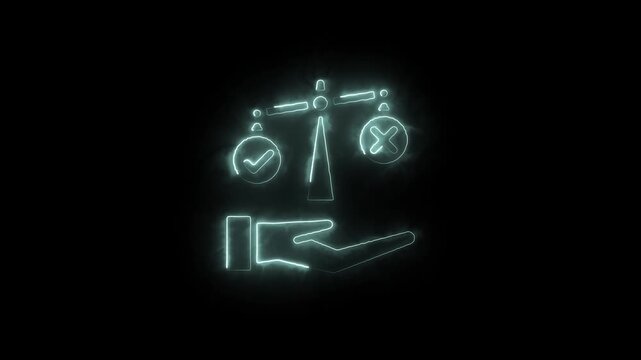 Neon scales of justice weighing choices consequences and moral dilemmas in a modern context