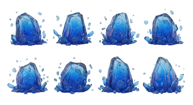 animated blue ice crystals breaking apart on a white background graphic design and animation