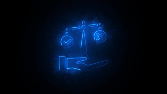 Neon justice scale exploring legal concepts fairness and the pursuit of truth in modern society