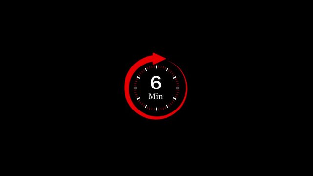 Minute countdown timer animation with circular progress indicator. Animated minute timer countdown, progress tracking. Stopwatch style countdown animation for timing control and duration display